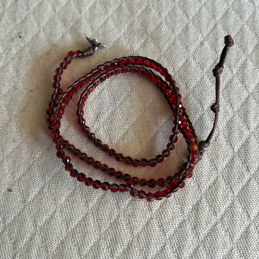 Fossil leather and bead bracelet